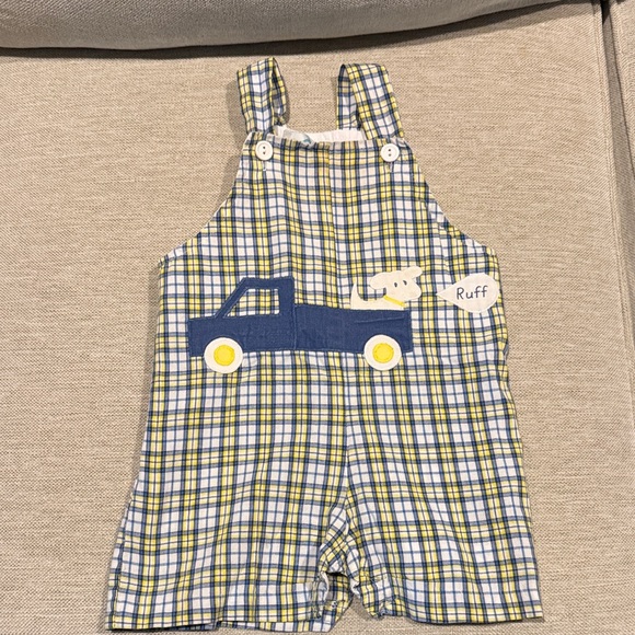 Funtasia Too Other - Funtasia! too…Dallas Plaid Blue & Yellow Dog Applique Jon Jon